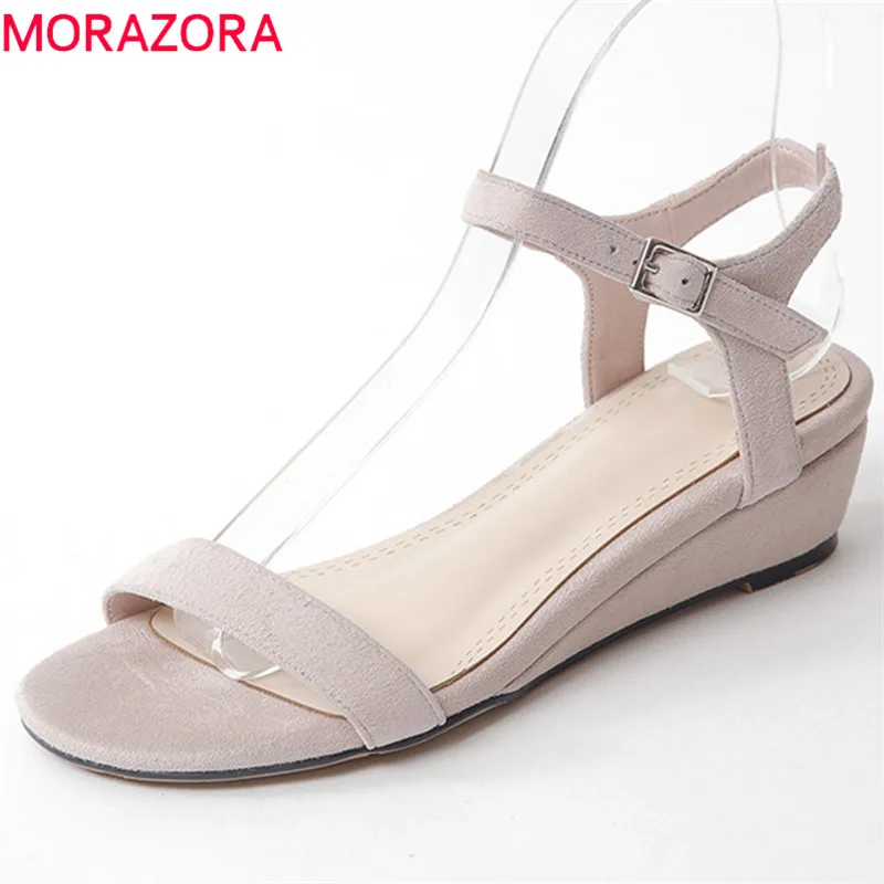 

MORAZORA 2018 hot sale women sandals suede leather summer shoes simple buckle party wedding shoes elegant wedges shoes