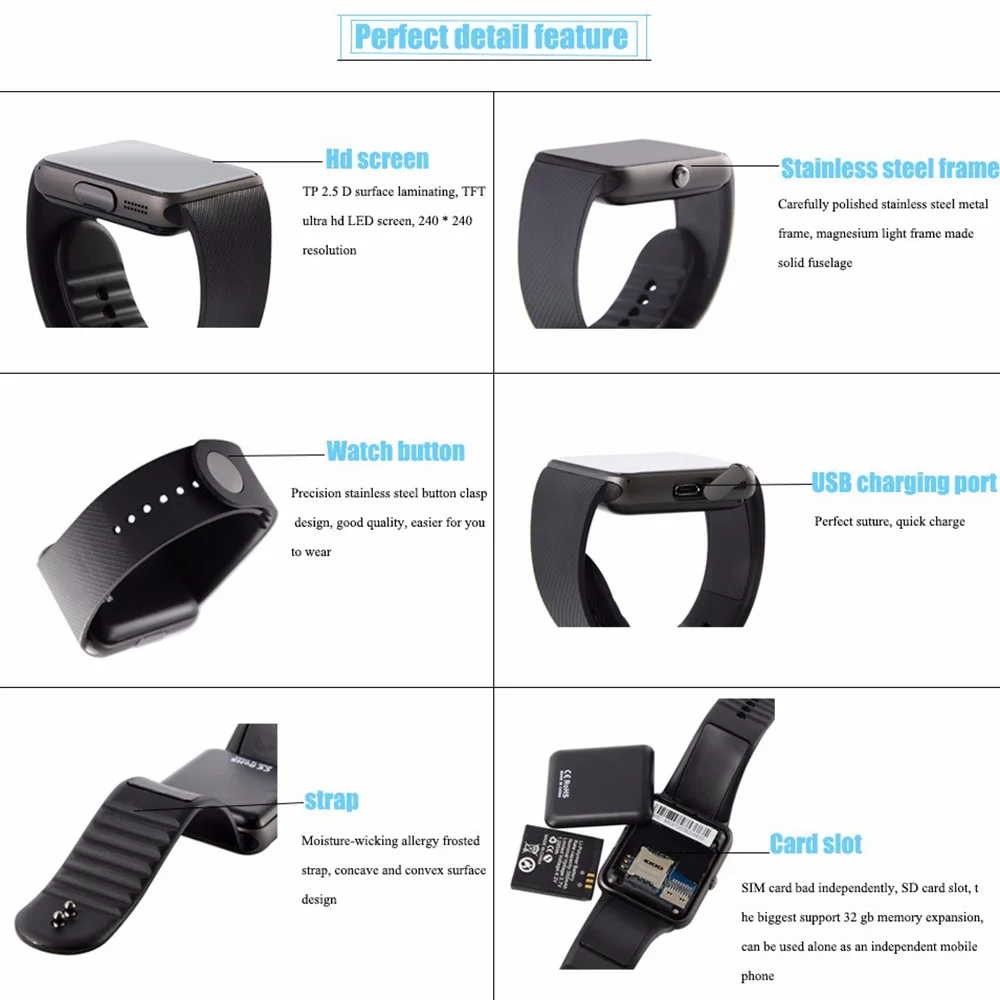 Смарт часы TimeOwner GT08 с sim картой умные для Android samsung фитнес трекер смарт Bluetooth