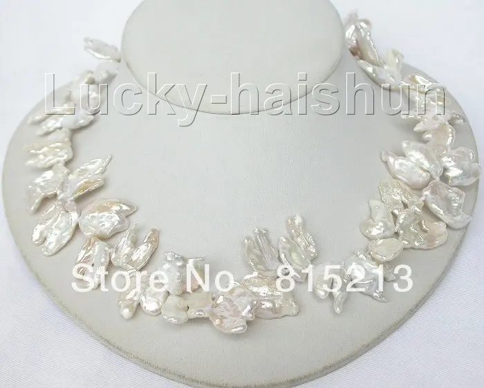 

ddh00222 21X17mm Baroque white Reborn Keshi pearls necklace