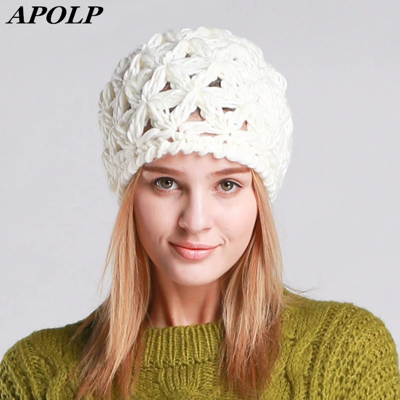 APOLP Women's Cap Beanie Knitted Hats Crochet Winter For Women Female Cute Casual Beanies And Caps |