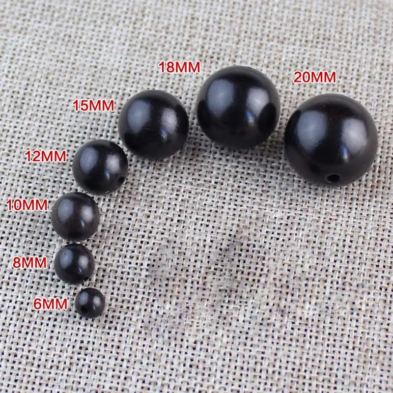 

50pcs/lot Natural Round Wood Beads 6 8 10 12 15 18 20mm Pick Size Ebony Beads For Buddhism Decoration Charms DIY Jewelry Making