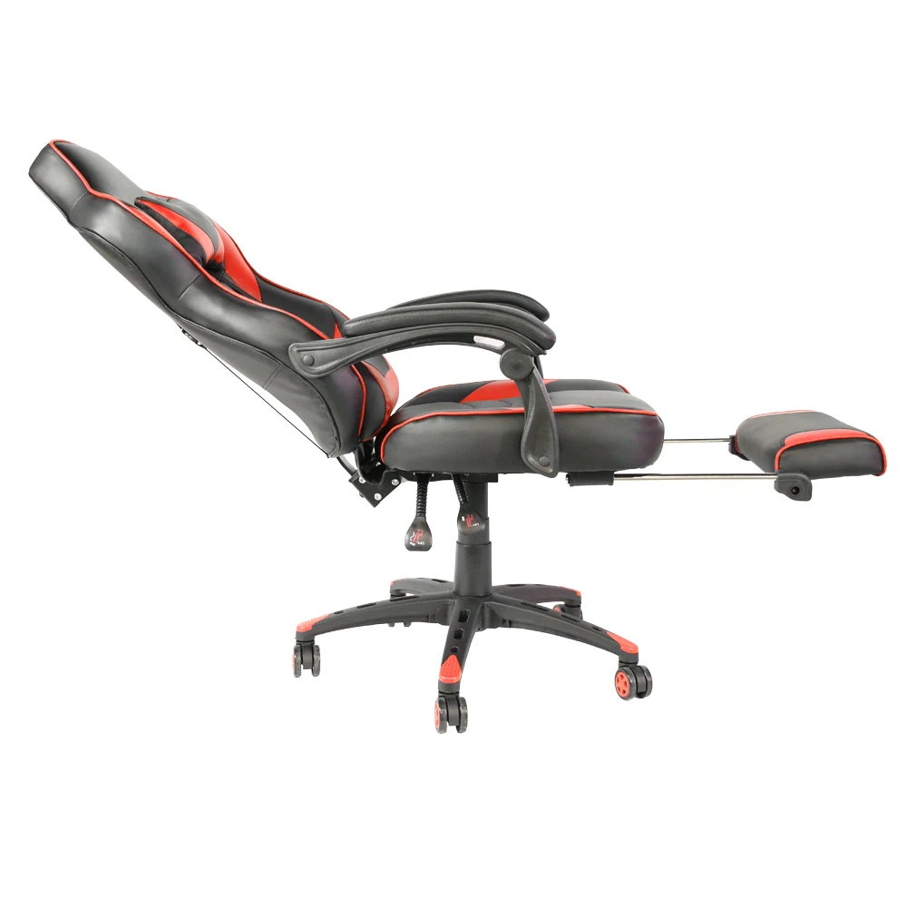 

New style fashionable office swivel chair C-type Foldable Nylon Foot Racing Chair with Footrest Black & Red