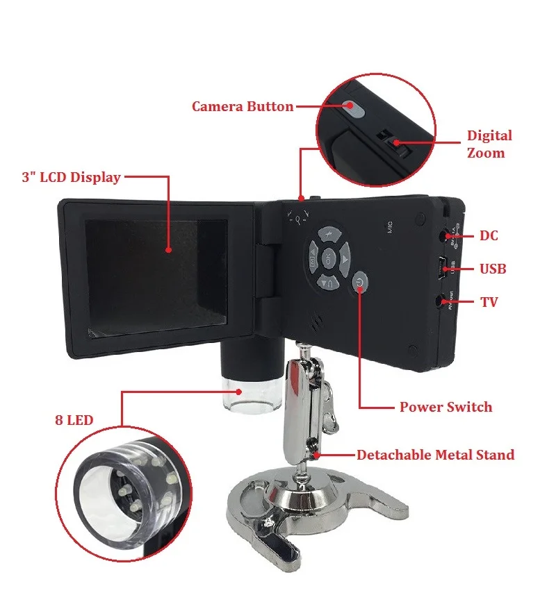 Профессиональный 500X портативный цифровой микроскоп реальный 5.0MP " ЖК-дисплей с 8 светодиодный Поддержка USB SD карты фото и видео захвата