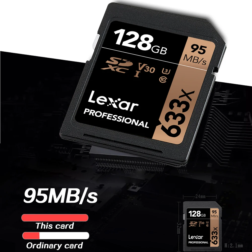 Карта памяти Lexar 95 м/с SDXC 32 Гб 64 128 ГБ SD карта U1 SDHC Class10 U3 256G 512G 1T для видеокамеры 1080p 3D
