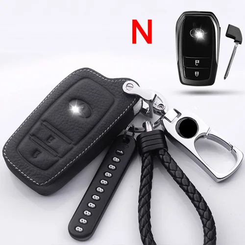 black Чехол для ключей из натуральной кожи для Toyota new corolla Camry LEVIN Reiz Highlander RAV4, металлические кольца для ключей - Color Name: black