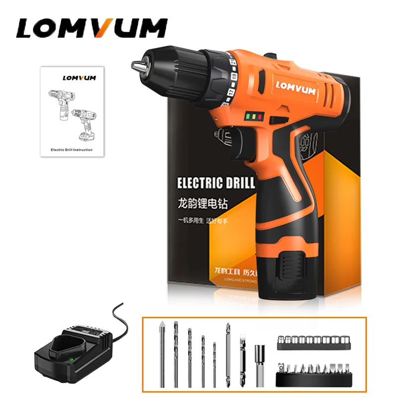 

LOMVUM 12V Double Speed Cordless Screwdriver 2 Battery Electric Mini Drill LED Light Power indicator Color Send Randomly LZ