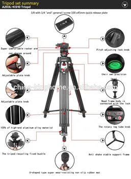 

DIAT A203L Aluminum Heavy Duty Fluid Head Camera Tripod for Camcorder/DSLR Stand Professional Video Tripod 1.8M