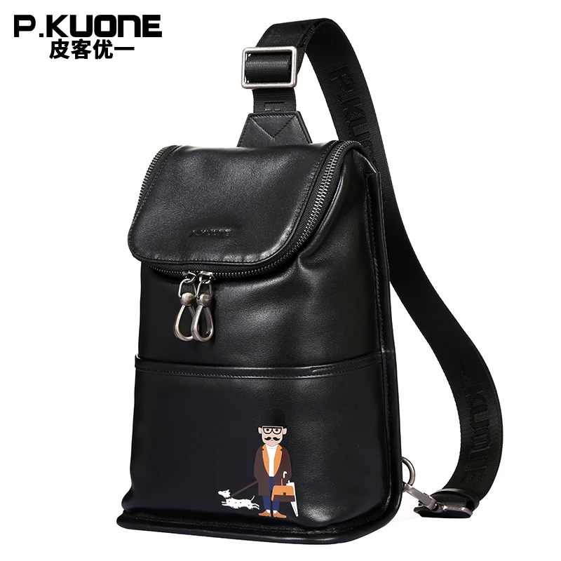 

P.KUONE Genuine Leather Hand bag Good Quality Chest Bag New Design Uncle Walk Dog Chest Pack Best Travel Shoulder Crossbody Bag