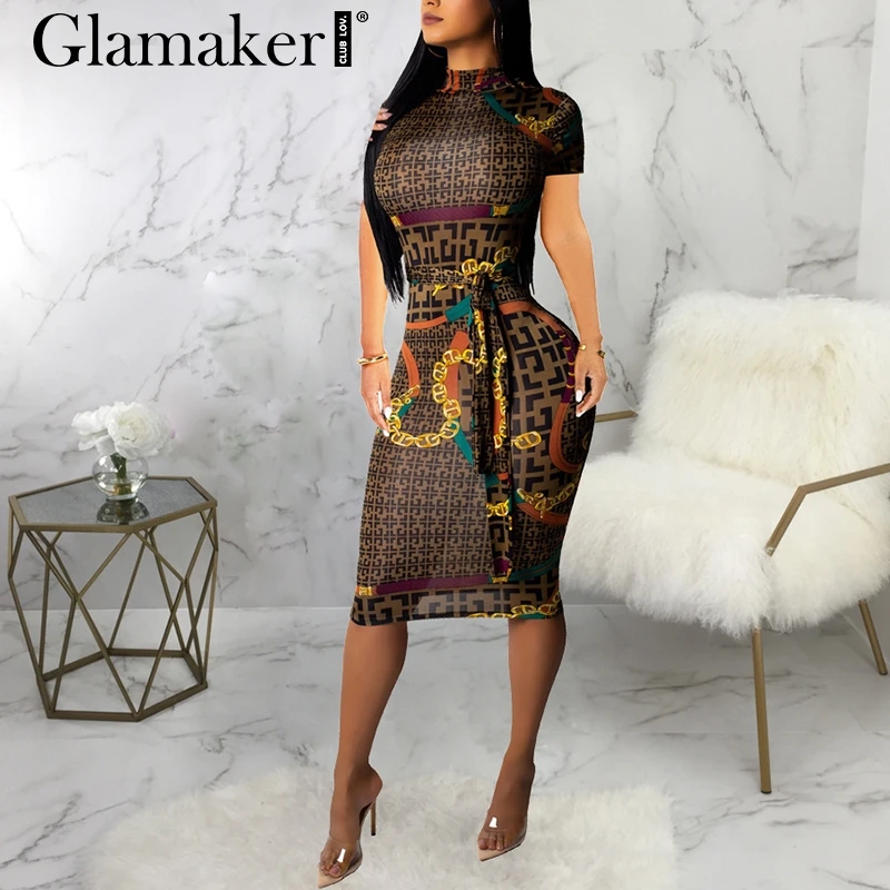 Glamaker سلسلة زائد szie خمر ميدي اللباس المرأة الصيف قصيرة الأكمام bodycon اللباس عطلة الشاطئ حزب الإناث أنيقة اللباس