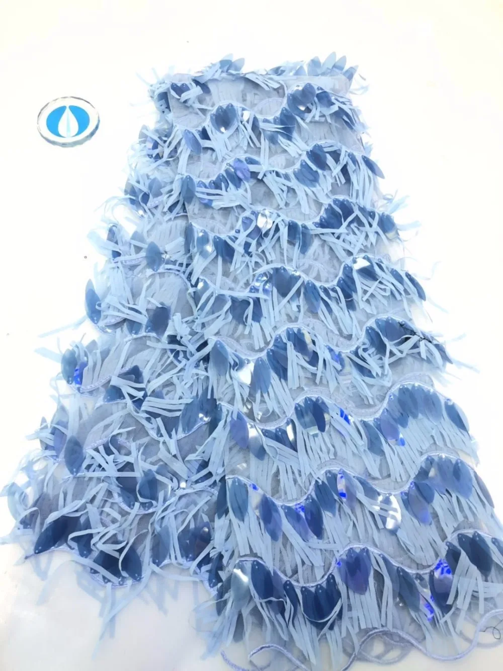 

2019 high quality sequence French Nigerian sequins net lace,African tulle mesh sequence lace fabric for dress 5yards/lot blue(1