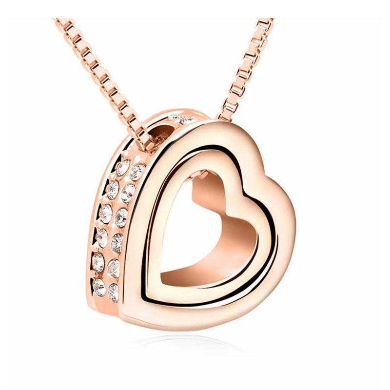 Ожерелья с двойным сердцем модные стильные украшенные кристаллами Swarovski 4