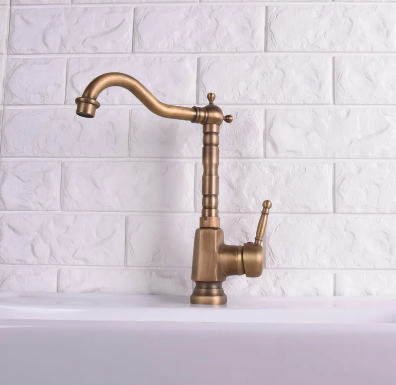 Vintage Antique Brass Single Lever Handle Swivel Spout Bathroom Basin Kitchen Sink Faucet Cold & Hot Mixer Tap asf121