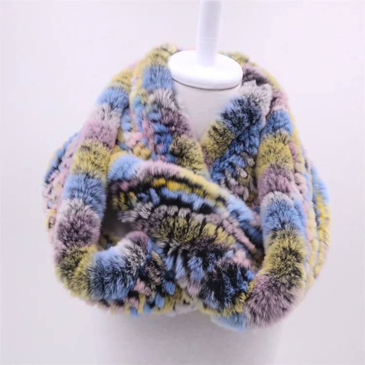  Winter Fur scarf for women knitted natural Rex Rabbit Fur scarves 2017 new genuine fur ring Female Warm Shawl  (13)