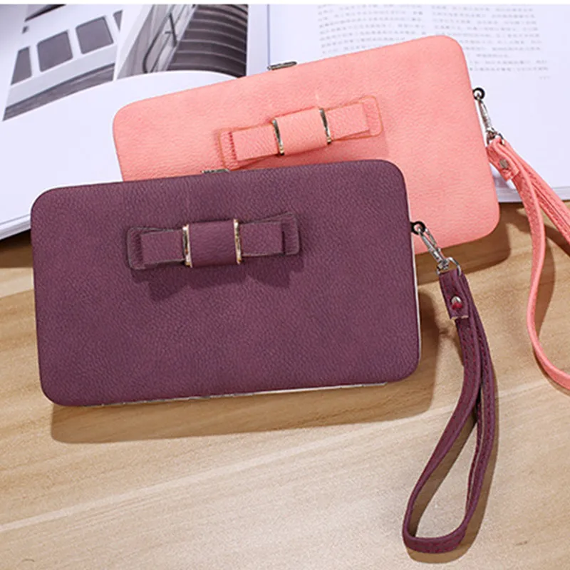 

2018 New Fashion Sweet Women PU Leather Bowknot Wallet Long Card Holder Purse Phone Box Handbag Bag WML99