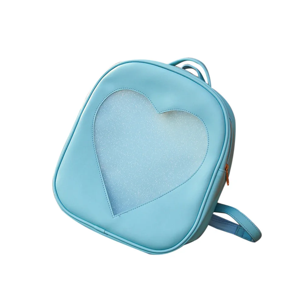 

OCARDIAN New Candy Color PU Leather Bag DIY Transparent Love Heart Shape Backpack Kawaii Harajuku Schoolbags For Teenage Girls