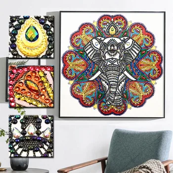 

RUBOS DIY 5D Diamond Embroidery Mandala Elephant Flower Diamond Painting Multi Picture Pearl Big Mosaic Sale Religion Gift New