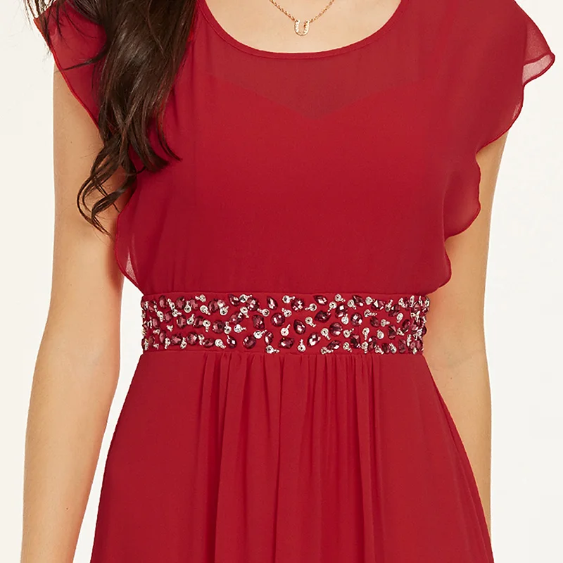 Tanpell вечернее платье с глубоким декольте, красное платье в пол с рукавами-крылышками, платье трапециевидной формы, недорогое женское платье с поясом из бисера, длинное вечернее платье для выпускного вечера es