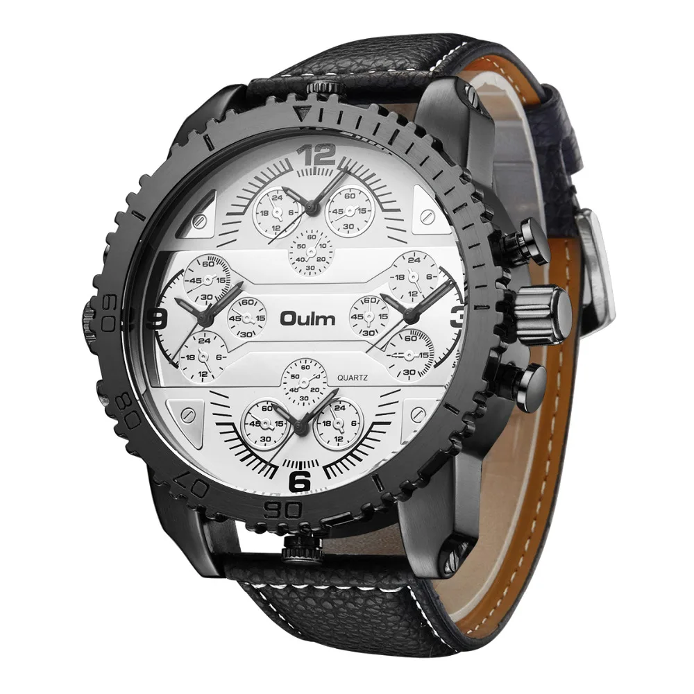 Luxury Men's Oulm Watch Sport relojes Japan Double Movement Square Dial Compass Function Military C