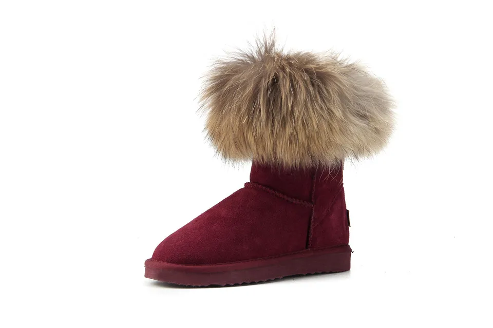 MBR FORCE Fashion Women's Natural Real fox Fur Snow Boots Genuine Cow Leather women Boots Female Warm Winter Boots Shoes