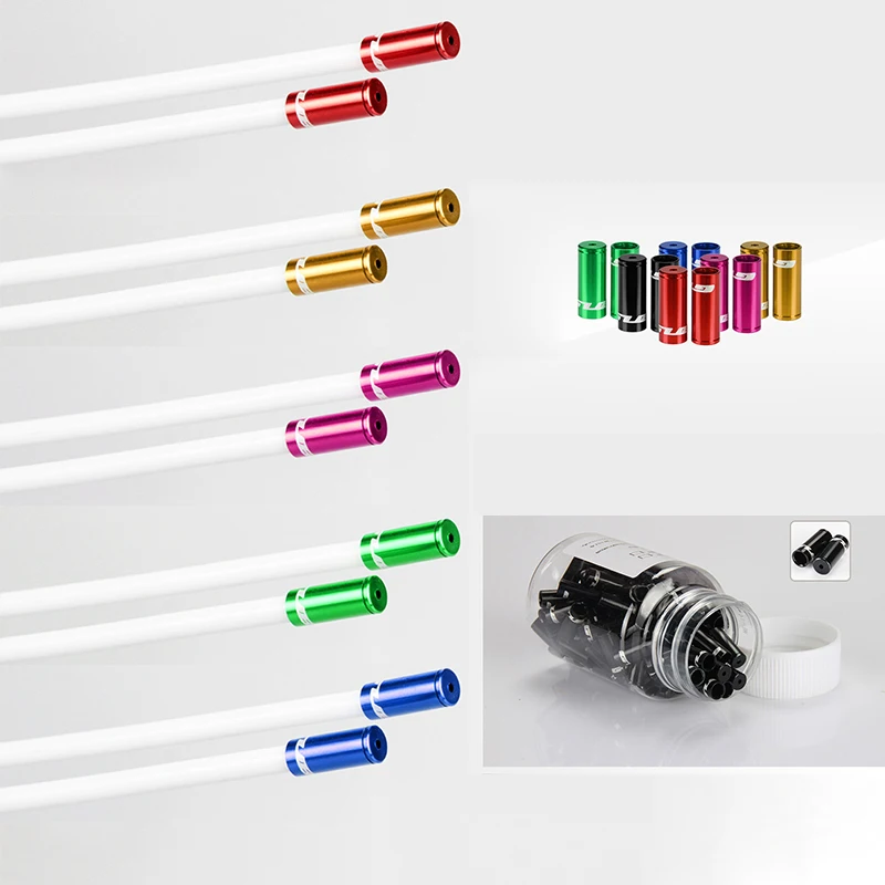 CNC 5mm Shift Brake Cable 4mm Bike Derailluer Housing Cap Line Outer Crimp Tips Aluminum Ring Ferrule Inner Cable End RED