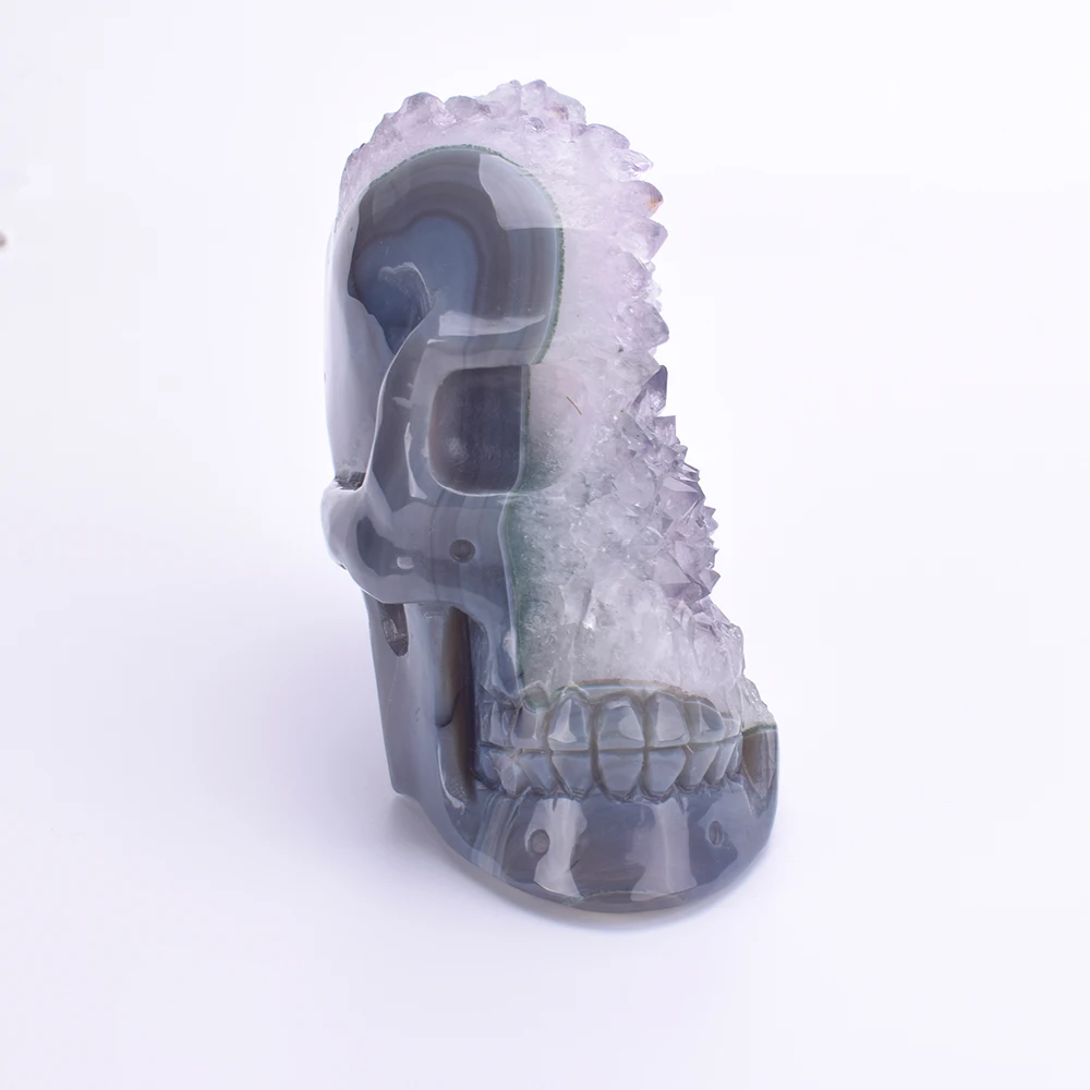 

5.2'' Geode Agate Skull Carved Crystal Healing Skull Figurine Stones and Crystals Statue Skull Unique Sculpture Home Decor