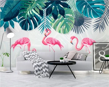 

beibehang Modern super silky 3d wallpaper Nordic fresh simple rainforest banana leaves flamingo pastoral background papier peint