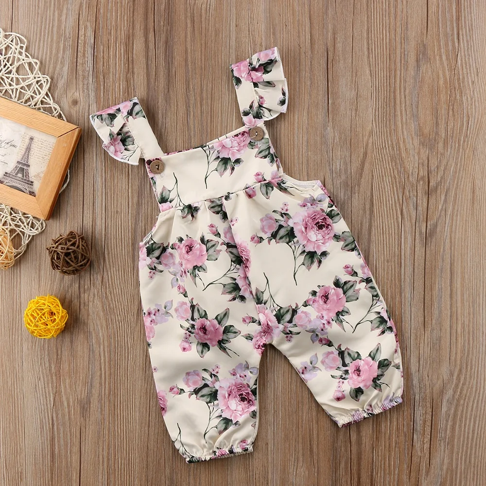 Pudcoco/Одежда для новорожденных девочек летний комбинезон с цветочным принтом на бретелях, комбинезон, одежда для маленьких девочек от 0 до 24 месяцев