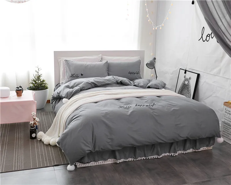 buy 100% cotton korean princess Bedding Set king queen twin size bed set white ball cute duvet cover set bed sheet set 36