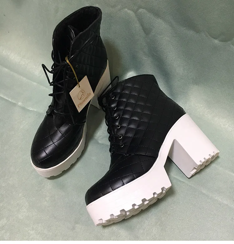 Phoentin/ботильоны на очень высоком каблуке; женские ботинки на платформе со шнуровкой; черная обувь для верховой езды из искусственной кожи с круглым носком; женская зимняя обувь; FT235