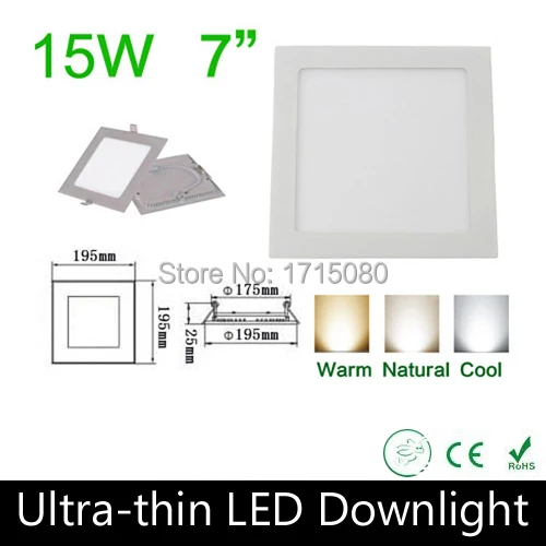 

10 pcs/lot 2015 New Arrive 15W Led panel square ceiling down light 2835SMD lamp 85~265V for kitchen bathroom lighting Via DHL