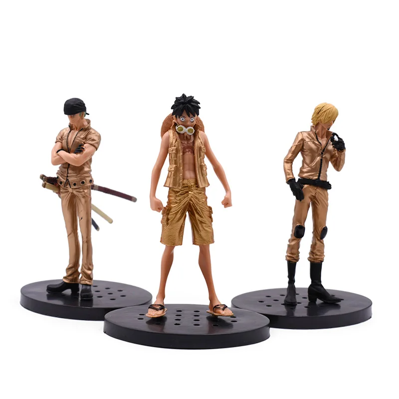 3 Styles Anime One Piece DXF Gold Luffy Roronoa Zoro Vinsmoke Sanji PVC Action Figure Doll Collectible Model Toy Christmas Gift