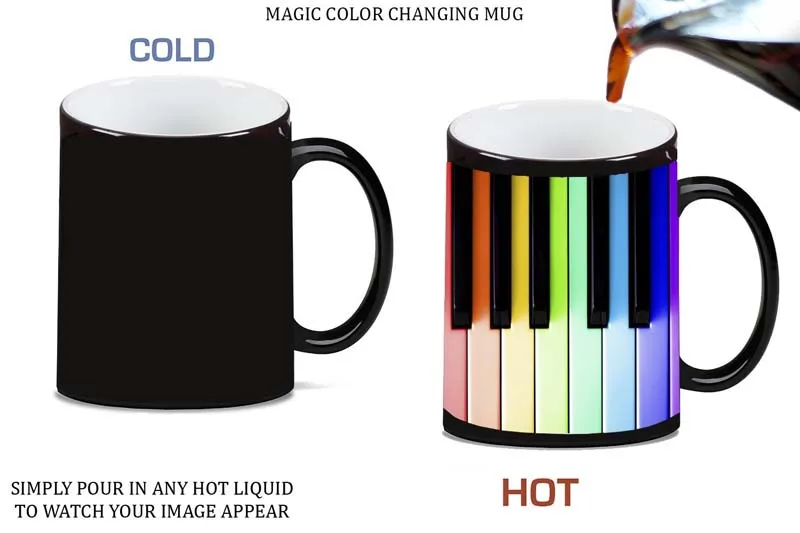 Весело радужные пианино принт Волшебная меняющая цвет Керамика Кофе кружка, кружка для чая