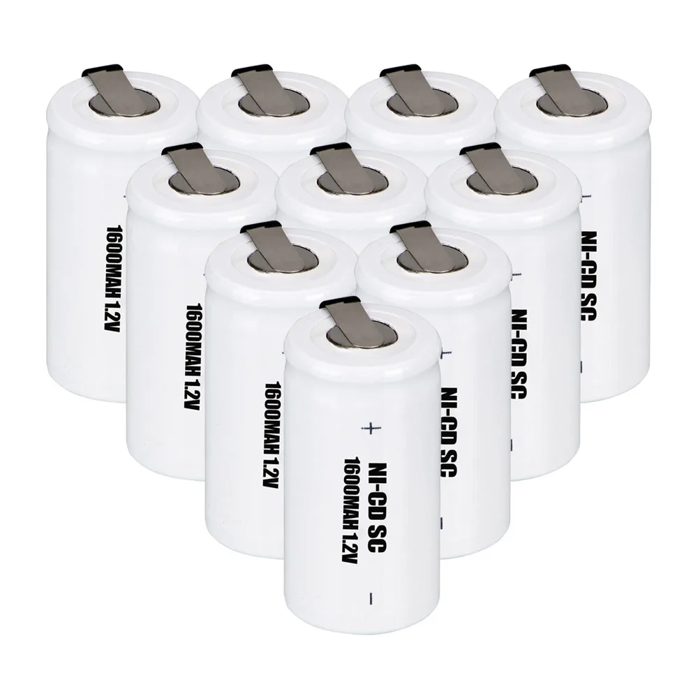 

10 pcs SC battery 1.2V SUBC batteries rechargeable high drain 1600mah with tabs color random