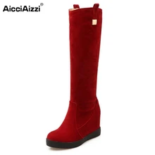 Sexy Joelho Botas Altas Das Mulheres De Pele De Neve de Inverno Bota Feminina Botas de Salto Alto Sapatos de Plataforma Mulher Cunhas Rebanho Tamanho 34 -39