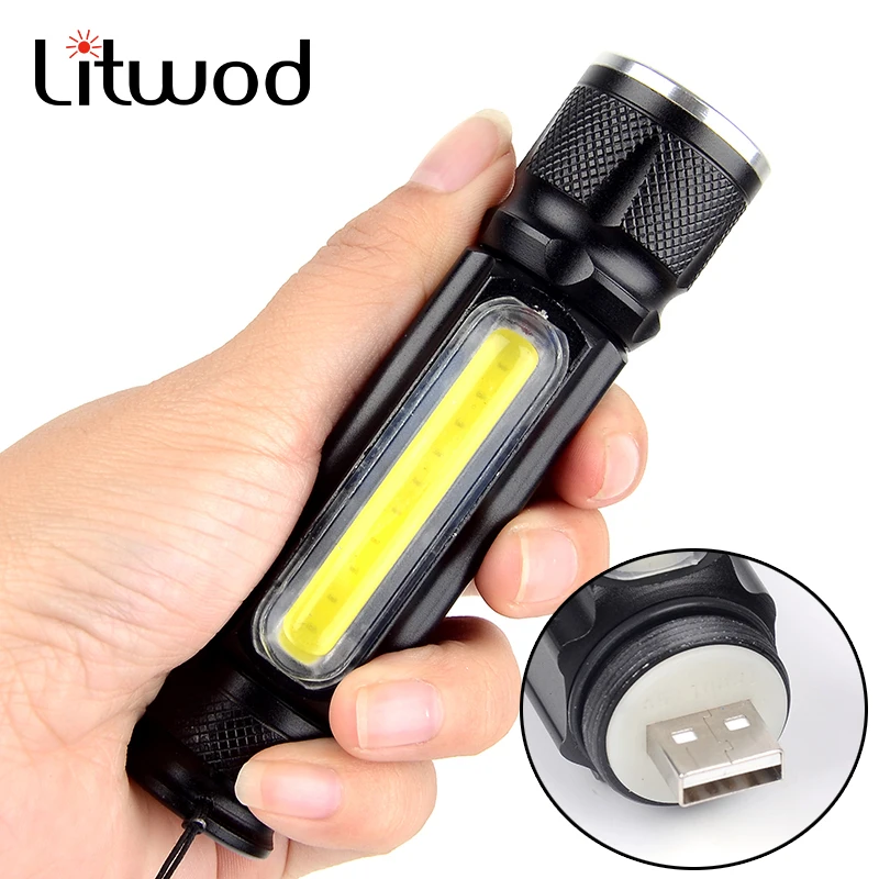 

Litwod Z20 516 Built-in battery USB Charge LED Flashlight 4000LM XM-L T6 / COB Zoomable 3 Modes Aluminum Lanterna Camping Torch