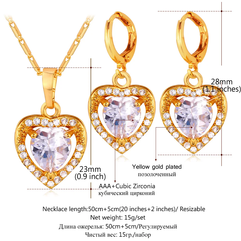 Женский Свадебный комплект из колье и сердца с фианитом|earring necklace set|heart jewelry setsjewelry