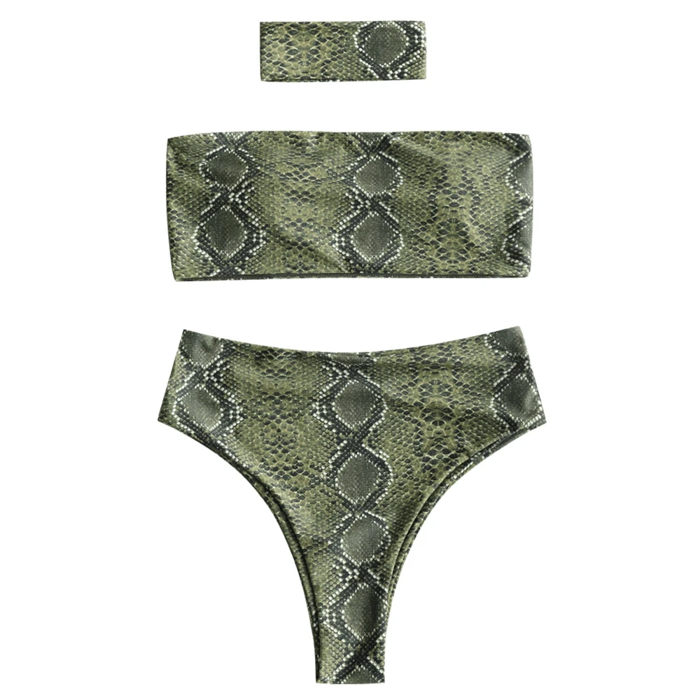 2018 Women Snakeskin Print Bandeau Bikini with Choker Wire Free Padded Swimsuit Strapless High Waist Swimwear Women Swim Suit 2018 Women Snakeskin Print Bandeau Bikini with Choker Wire Free Padded Swimsuit Strapless High Waist Swimwear Women Swim Suit
