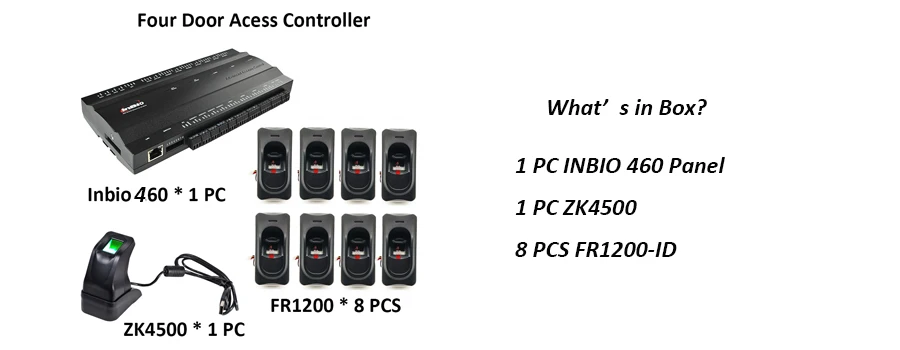 ZK Inbio460 Tcp/Ip Four двери Система контроля доступа с FR1200 считыватель отпечатков пальцев ZK4500 сканер отпечатков пальцев