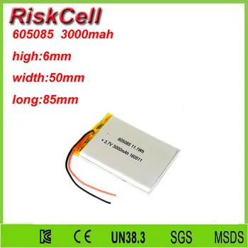 

Free shipping 3.7V 3000mah 605085 Lithium Polymer Li-Po Rechargeable Battery For Mp3 MP4 MP5 GPS PSP mobile Pocket PC e-books