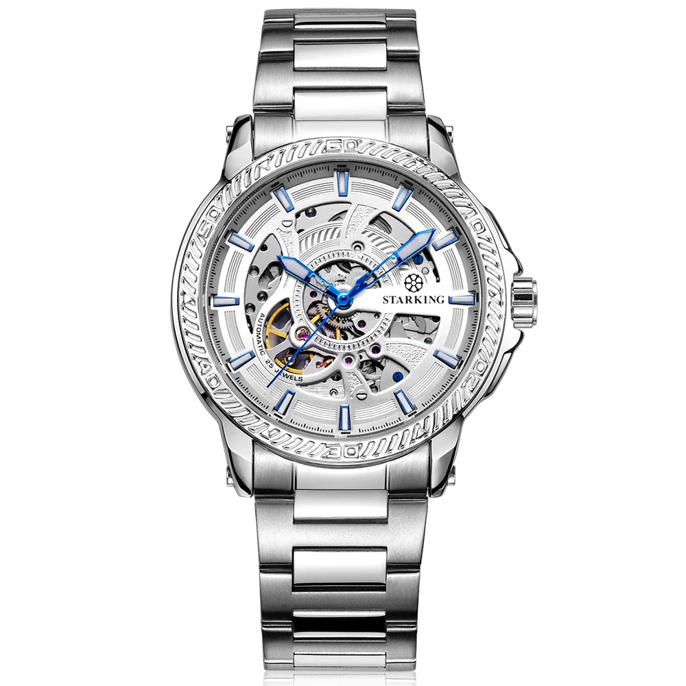 

Silver Skeleton Stainless Steel Waterproof Luminous Automatic Mechanical Watches for Men Sport Hollow Wristwatches