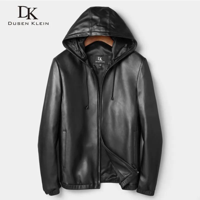 

New 2017 Dusen Klein Men Genuine Leather Jacket Spring Outerwear Black/Slim/Simple Business Style/Sheepskin Coat DK7103