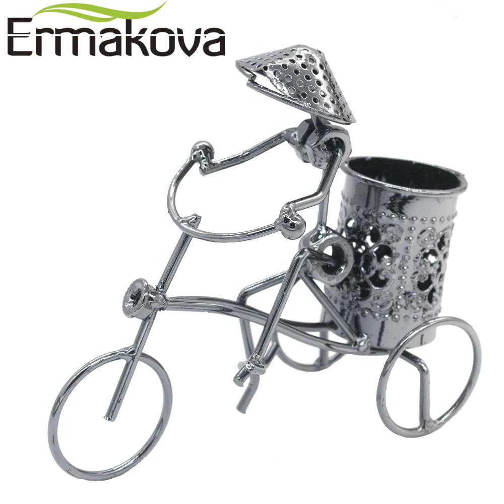 

ERMAKOVA Metal Crafts Tricycle Model Retro Bike Model Statue Pencil Cup Antique Bicycle Pen Container Holder Home Office Decor
