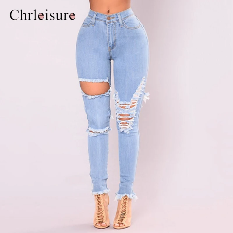 

Chrleisure 2019 New Casual Skinny Jeans Woman High Waist Jeans Sky Blue Slim Fit Skinny Jeans Women