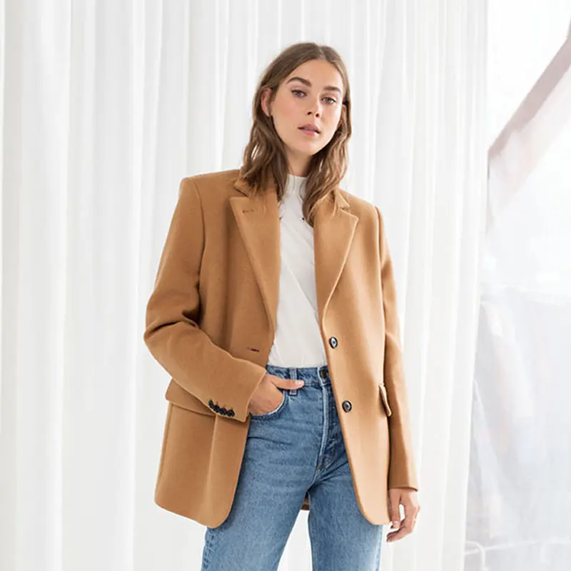Casual Collar 2018 Pleine down xitao Unique Corée Mode Couleur Solide Poitrine Manches Lyh1664 De Mélange Khaki Turn Femmes Hiver Poche BpgPdq
