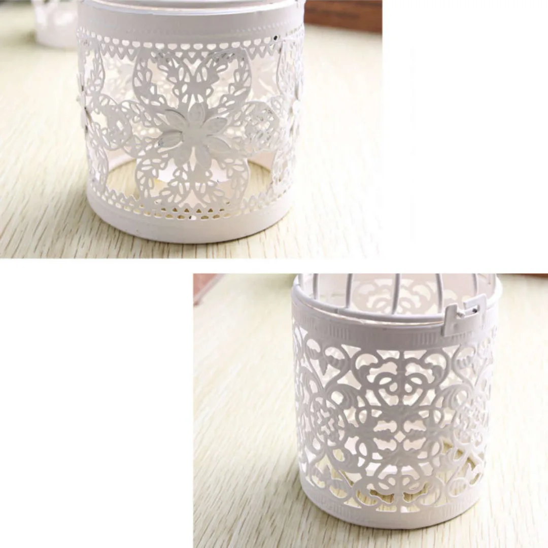 1pc Metal Hollow Candle Holder Tealight Candlestick Hanging Lantern Bird Cage White