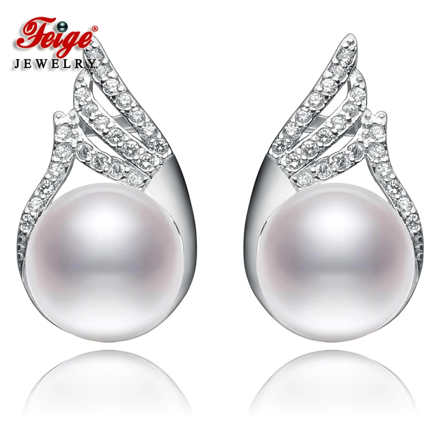 

New Arrival Pearl Earrings For Women's, 9-10mm White Natural Freshwater Pearls, 925 Sterling Silver Stud Earrings,Pearl Jewelry