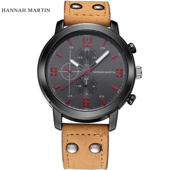 

NEW 2019 Hannah Martin Men's Sports Quartz Watch Mens Watches Top Brand Luxury Leather Military Wrist Watches Relogio Masculino