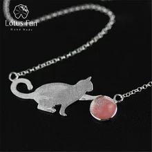 Lotus весело Настоящее стерлингового серебра 925 натуральный камень ручной работы Fine Jewelry играя Cat ожерелье с подвеской для женщин колье