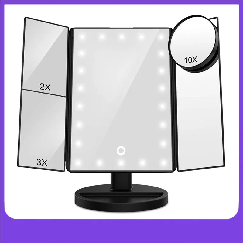 

22 LED Lights Makeup Mirrors Touch Screen 1X 10X Table Desktop Countertop Bright Adjustable USB Cable Or Batteries Use 16 Lights
