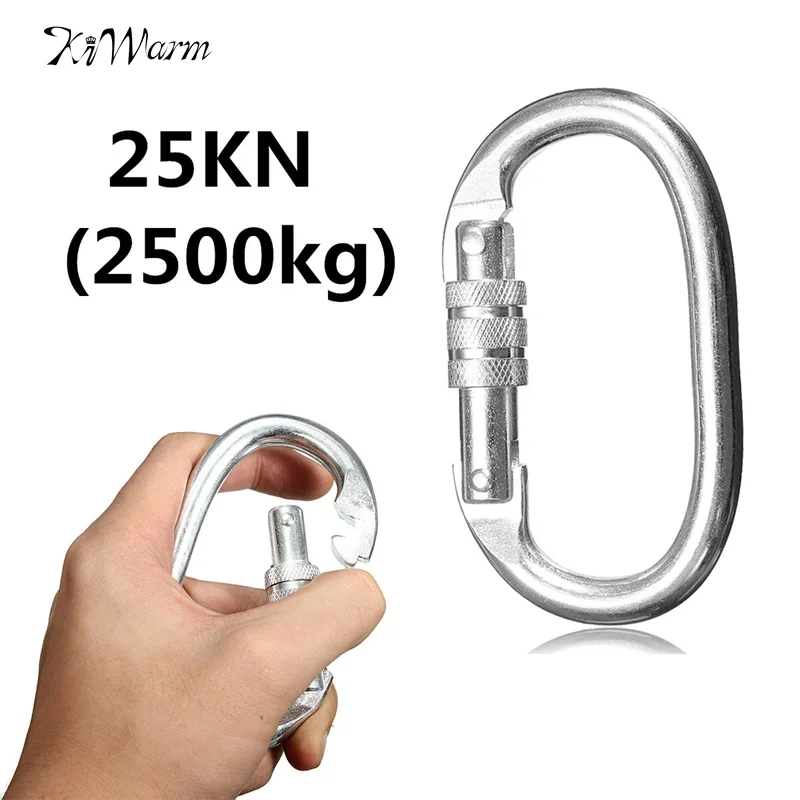 Outdoor 25KN2500kg  Rappelling Exploring Rock Climbing mounting Oval Rope High Carbon Steel Carabiner Screw Lock Travel Kits